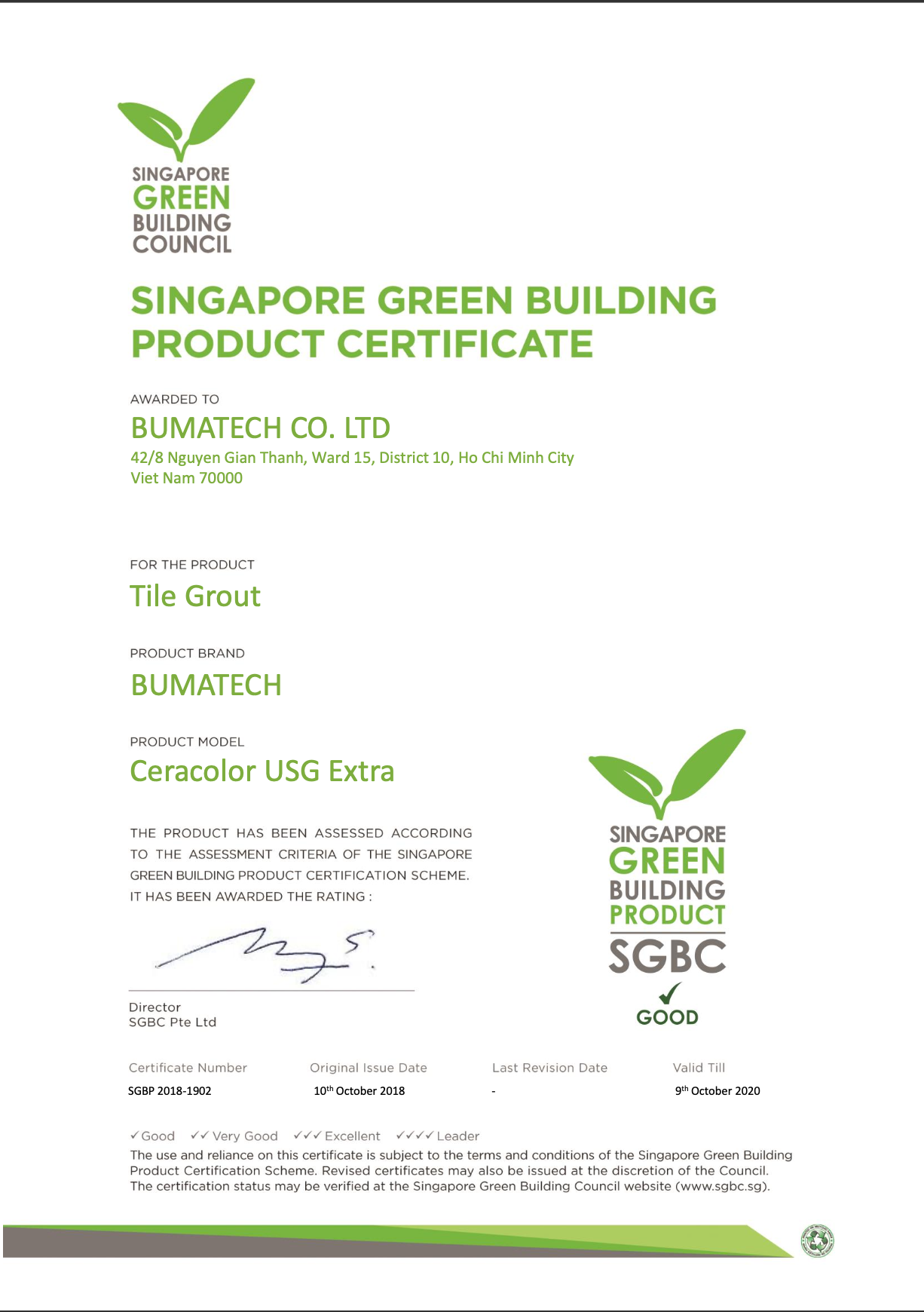 Sản phẩm đạt chứng nhận SGBC