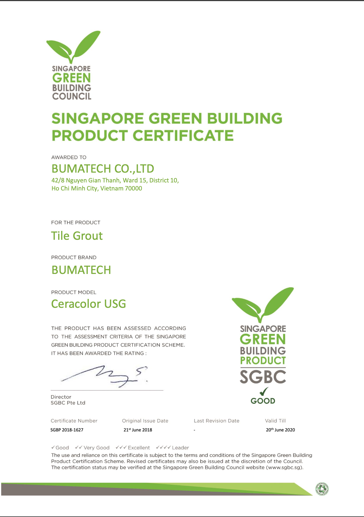 Sản phẩm đạt chứng nhận SGBC