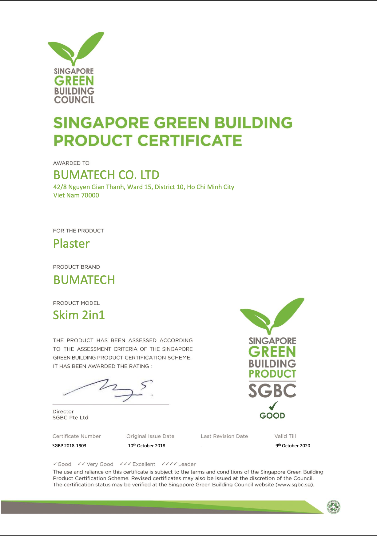 Sản phẩm đạt chứng nhận SGBC